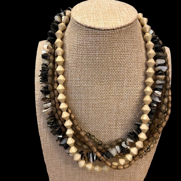 Coldwater Creek Necklace Brown Wood and Stone Beads - Picture 1 of 5